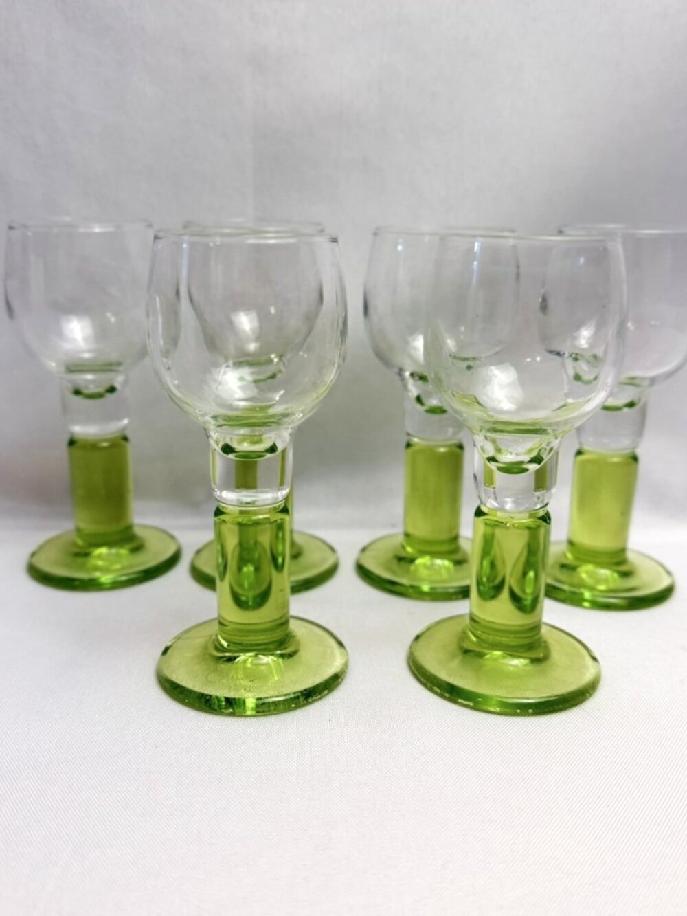 Italian Cordial Shot Glasses Bormioli Rocco Limoncino Barware Green Stem 6 pcs.